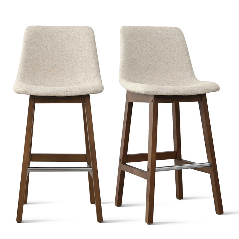 28" Upholstered Low Back Solid Wood Kitchen Dining Bar Stool (Set of 2)