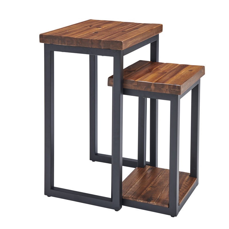 Sturminster 18" Wide Rustic Industrial Solid Wood Metal Frame 2 Piec