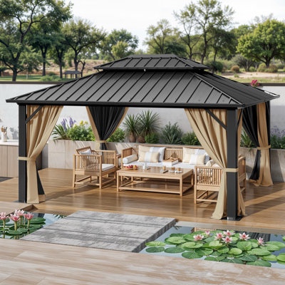 (incomplete one box for pickup)hardtop double - roofed al um patio gazebo multiple sizes