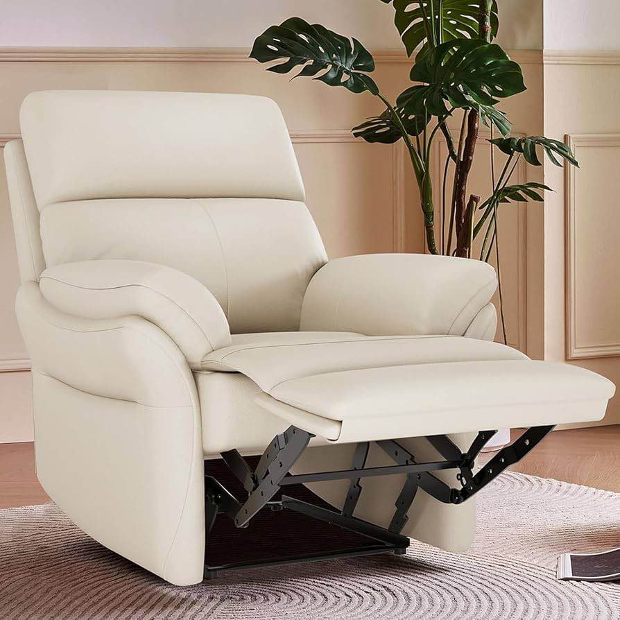 (INCOMPLETE ITEM (just one box for pick up please see pictures ) AIRSKY Genuine Leather Recliner Chair, Top Grain Leather, Italian forWater-Washing Process, Lazy boy Recliner Chair, for Living Room, Theater Seating, Bedroom. R1, Beige