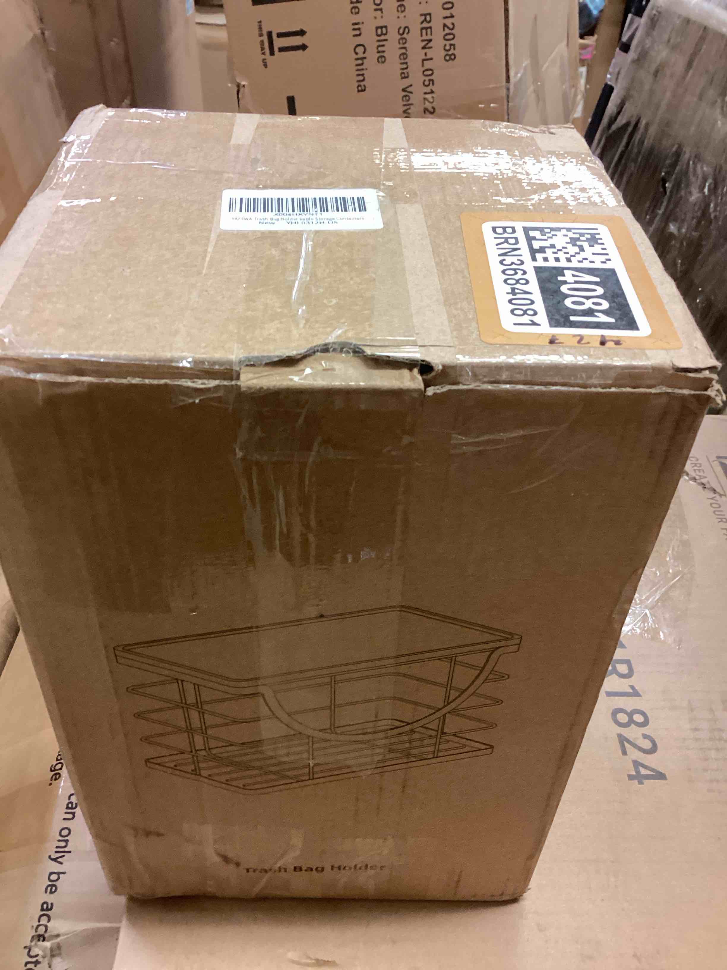 Condition photo showing Good Condition for extra large trash bag holder under sink stackable kitchen storage with lid, garbage bag dispenser roll holder, wall mounted trash bag container, laundry room organization storage black-1 pack