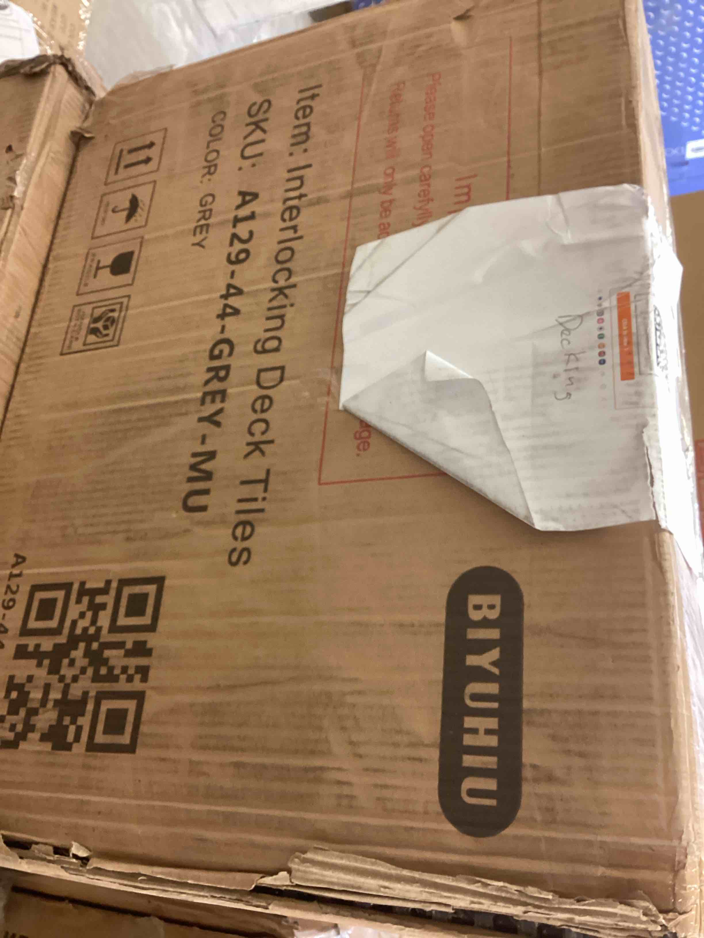 Condition photo showing New/Like New for 44 Pack Interlocking Deck Tiles, 12"x12"x0.8" Plastic Patio Flooring Outdoor Waterproof, All Weather Use for Balcony Porch Backyard Poolside?Dark Grey,Stripe?