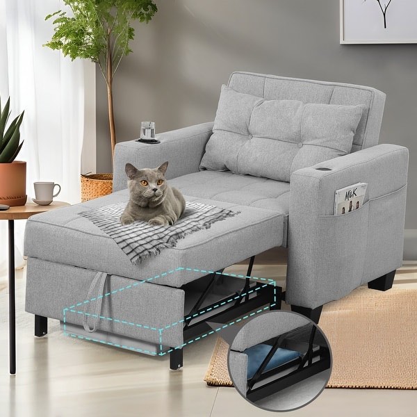 Full Size Pull Out Sofa Bed With Storage,Convertible Sleeper Sofa-Bed