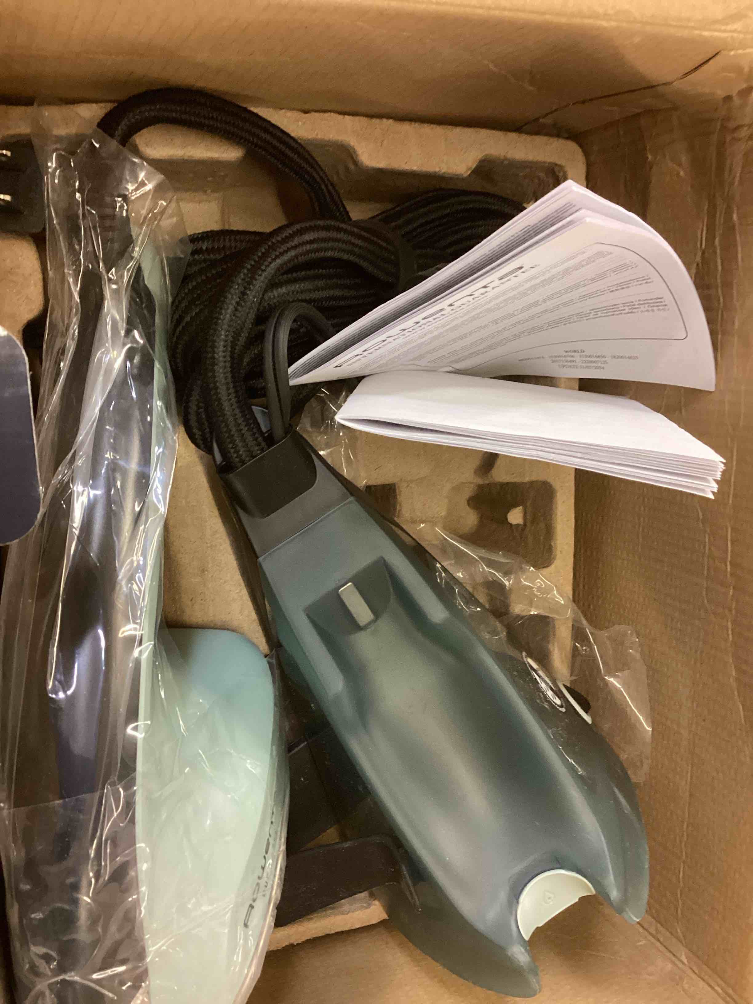 Condition photo showing Good Condition for Rowenta 2-in-1 Duo Force Iron and Steamer for Clothes, 1700W Steam Iron, Stainless Steel Soleplate, Ultra-Lightweight, Detachable 13.5-oz Water Tank, Clothes Steamer, Anti-Drip, Black & Green, JR4030 Detachable Water Tank