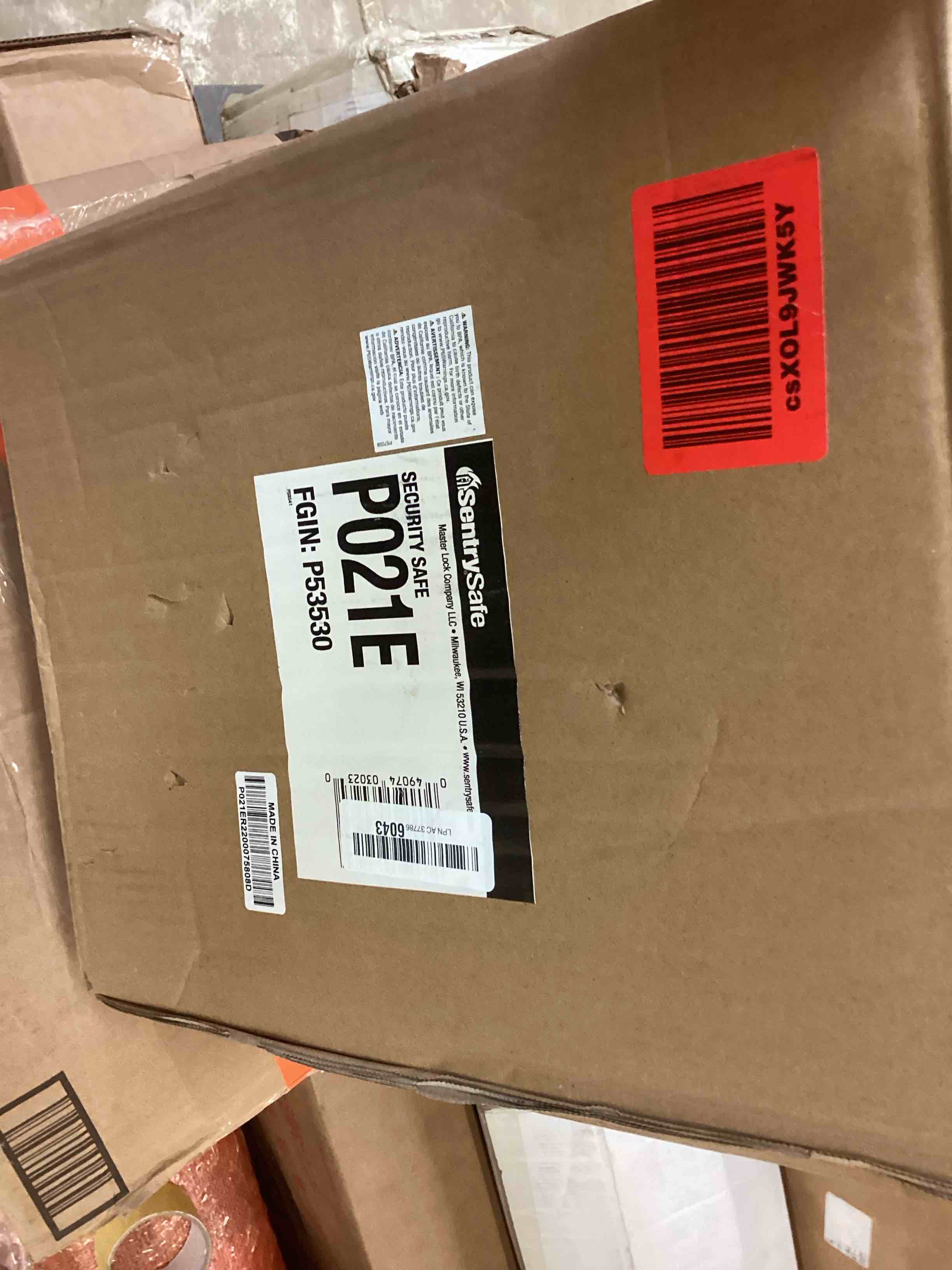 Condition photo showing As Is for SentrySafe Portable Black Safe Box with Digital Keypad Lock, Small Steel Travel Safe with Carrying Handle for Money, Passport, 0.21 Cubic Feet, 4.4 x 13 x 10 Inches, P021E