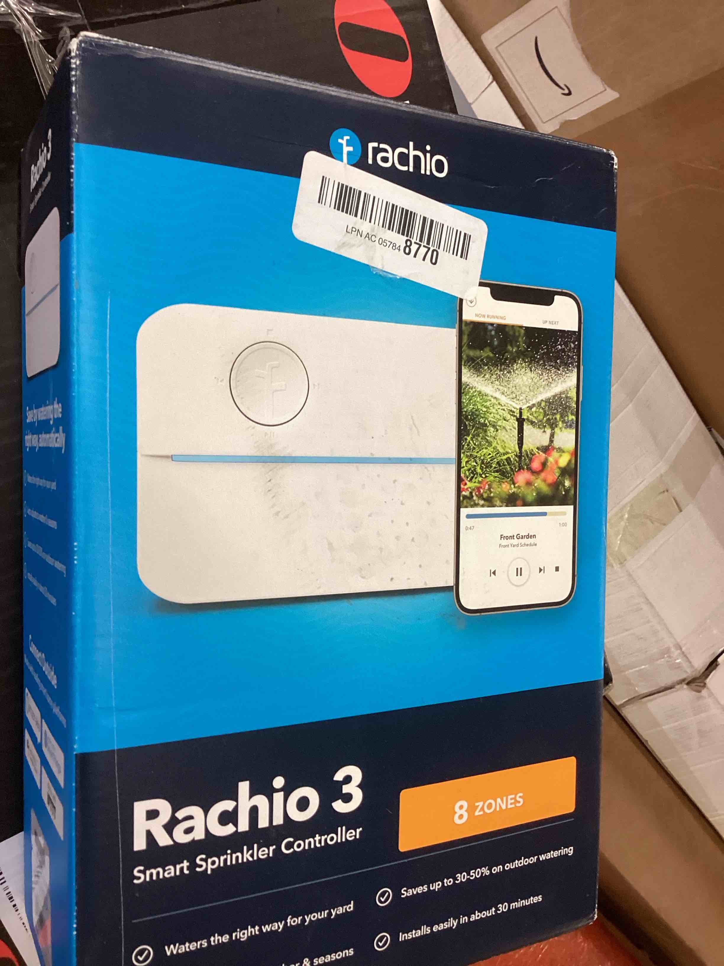 Condition photo showing Good Condition for Rachio WiFi Smart Sprinkler Controller (8-Zone Irrigation Remote Control) – App-Based Scheduling, Local Weather Intelligence, Rain Skips, Easy DIY Install 8 Zone (3rd Generation) 08 Zone Controller