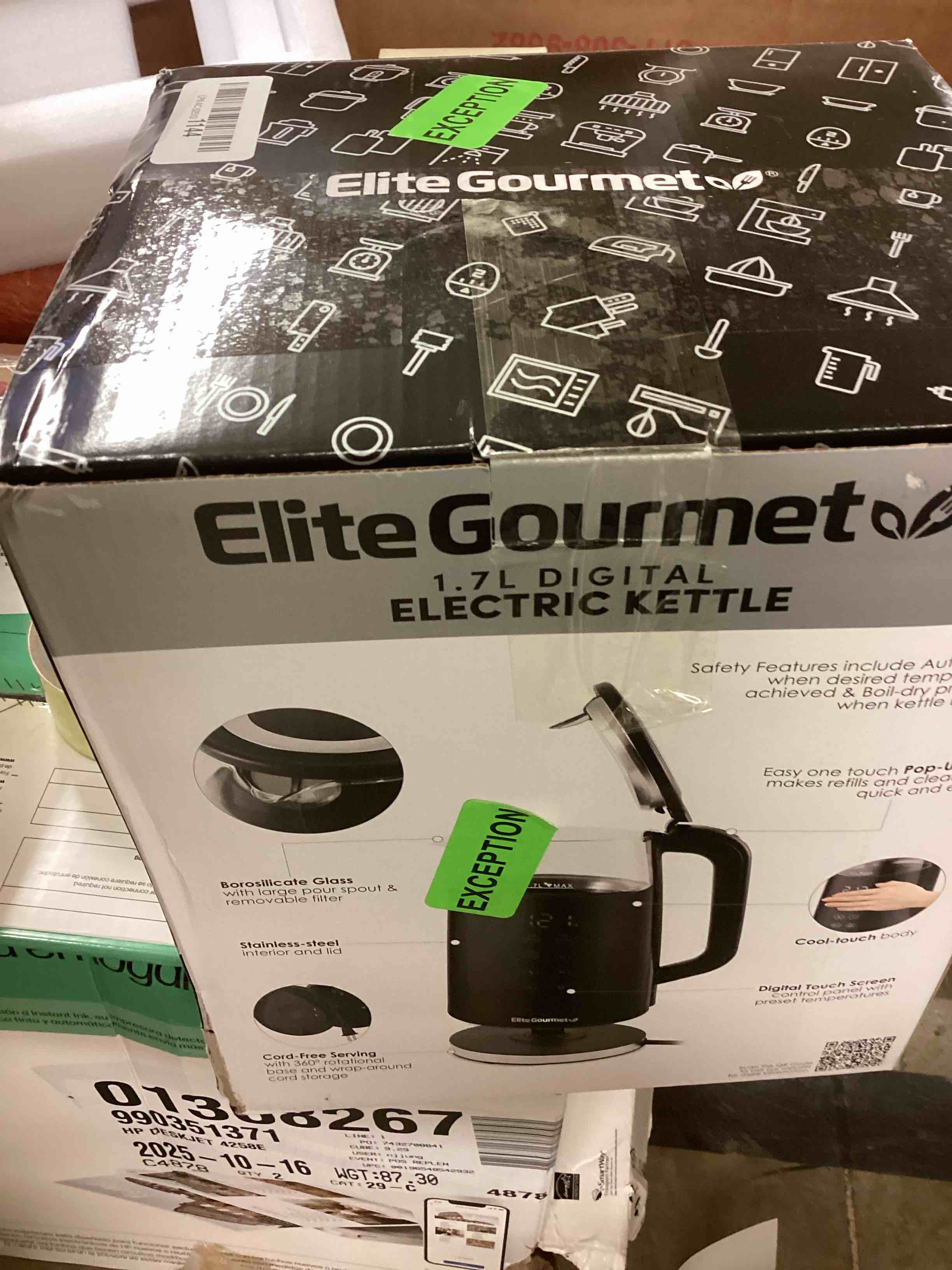 Condition photo showing Good Condition for Elite Gourmet EKT8717 1.7L Dual Wall Cool Touch Electric Tea Kettle, Borosilicate Glass, 304 Stainless Steel Interior, Programmed Digital Touchscreen, Keep Warm, Auto Off & Audible Indicator, Black 1.9 Quarts