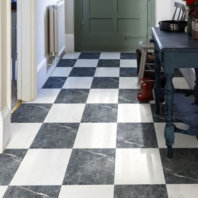 12"' x 12"' Peel and Stick Vinyl Floor Tiles,Black & White Marble