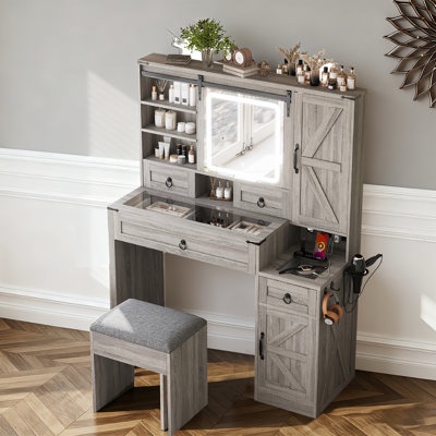 Pankratz Farmhouse 47.2'? Makeup Vanity grey(incomplete only one box of de two )