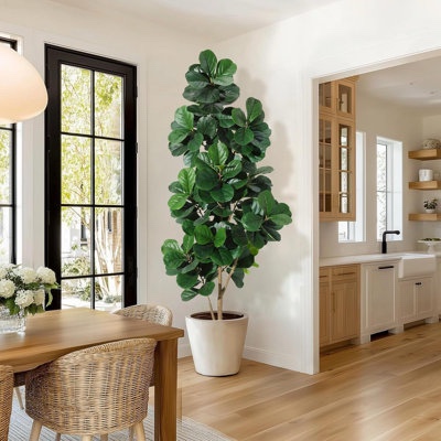 4/5/6/7FT Artificial Fiddle Leaf Fig Tree in Pot, Realistic Faux Ficus fo