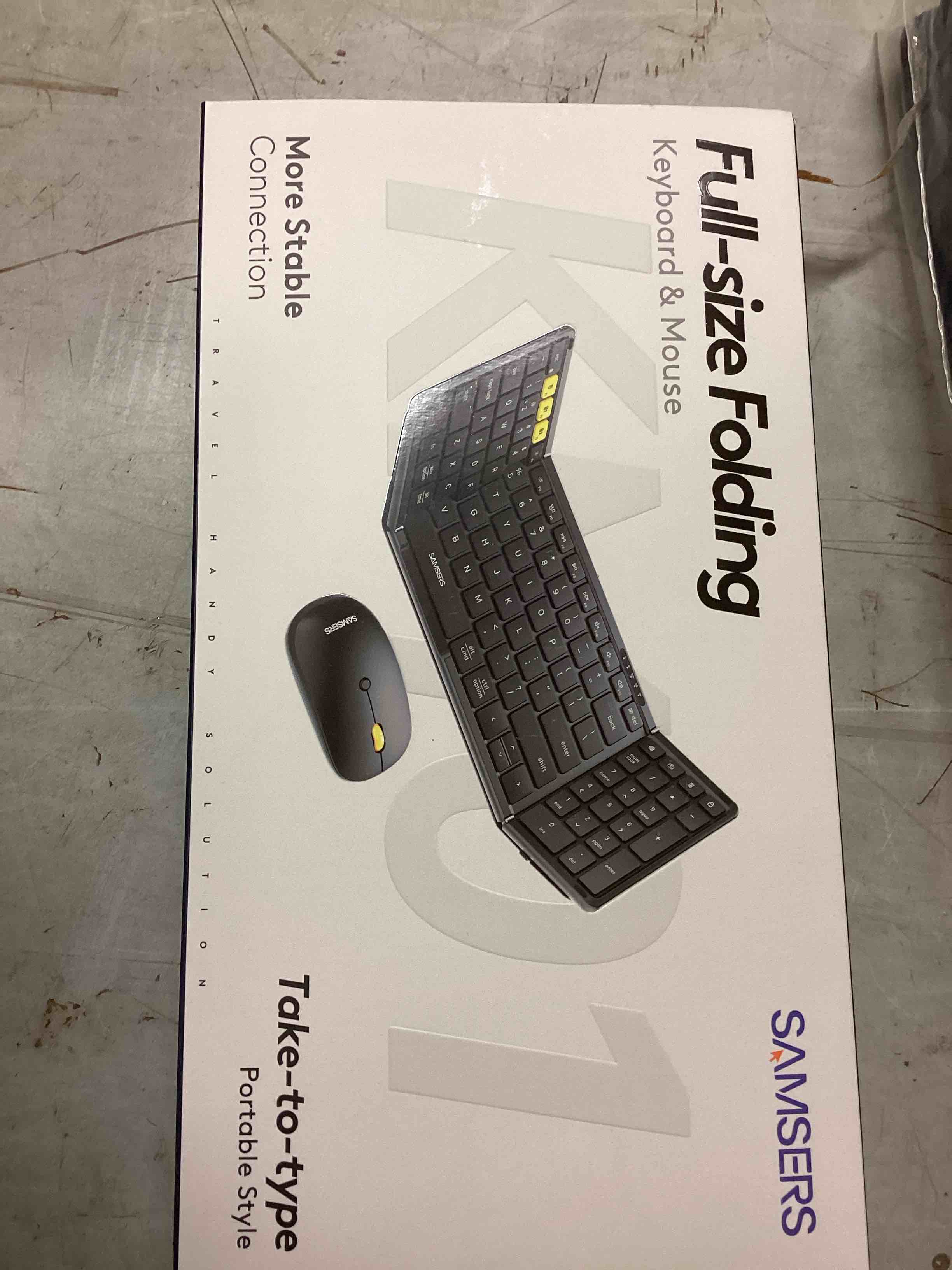 Condition photo showing New/Like New for Foldable Keyboard and Mouse, Samsers Folding Bluetooth Keyboard Combo, 2.4G + BT5.0 x 2, Full-Size Portable Travel Keyboard & USB-C Rechargeable Wireless Mouse for Windows Android iOS Mac OS 2.4G + Bluetooth 5.0 x 2 Gray Black