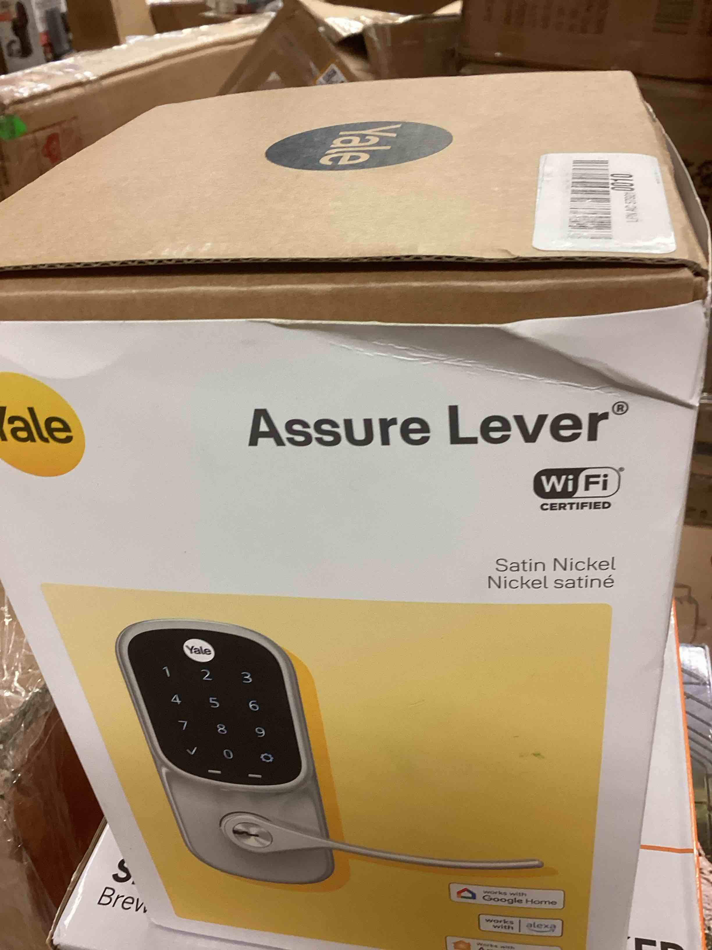 Condition photo showing New/Like New for (pickup in cage )Yale Assure Lever Entry Door Lock with Wi-Fi Connected Touchscreen, Satin Nickel Smart Keypad Door Lock with Handle and Back-Up Key, YRL226-WF1-619 Satin Nickel Touchscreen Wi-Fi