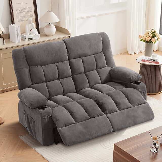 (incomplete box 1of 2) Recliner Loveseat with Cup Holders for Living Room Love Seat Manual Oversized Recliner with Ergonomic, Side Pocket for Adult