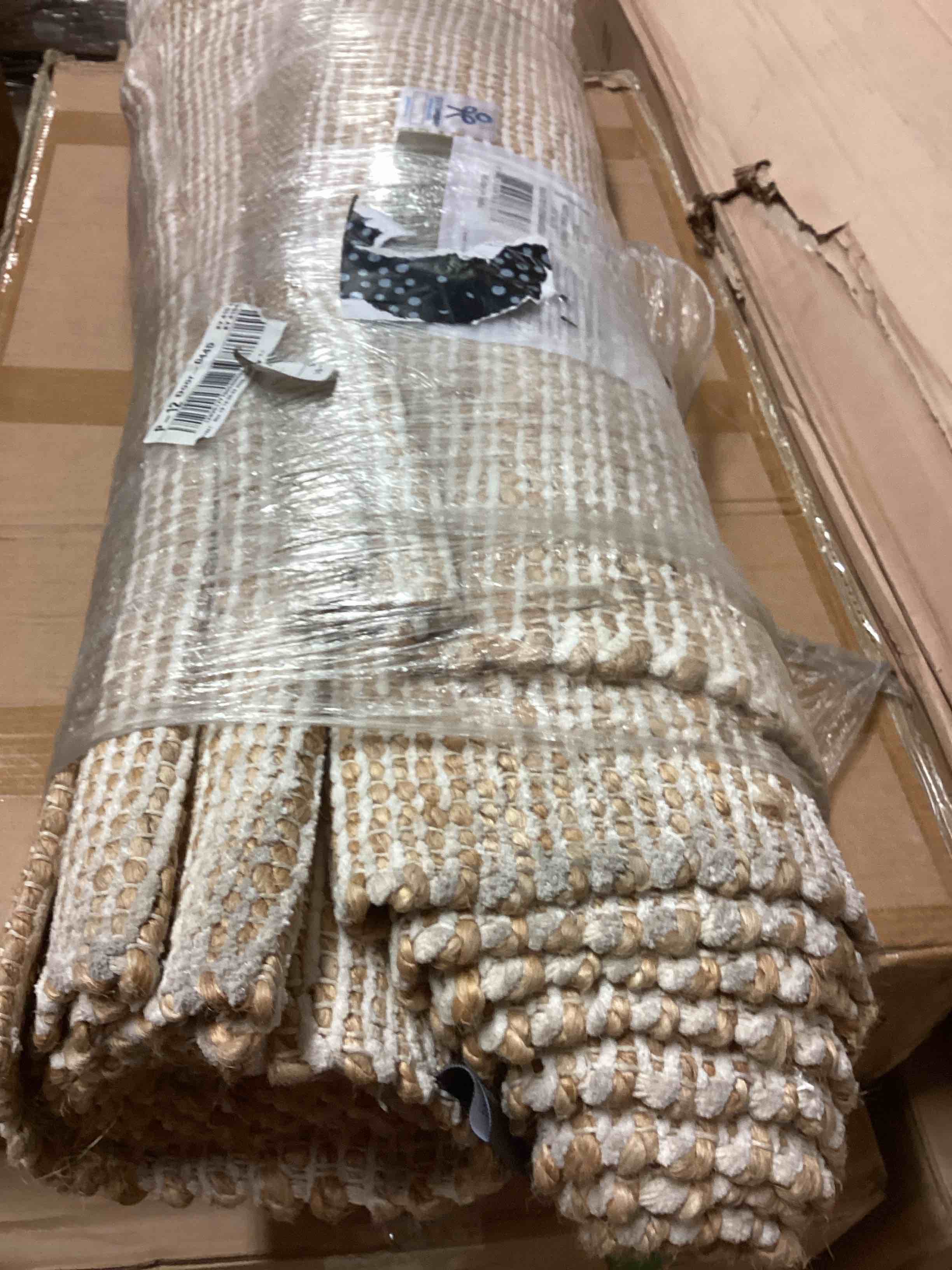 Condition photo showing As Is for Loloi Chris Loves Julia Rue Collection RUE-05 Natural/Multi 8'-6" x 11'-6" Area Rug Jute Neutral Floral Living Room Bedroom Rug