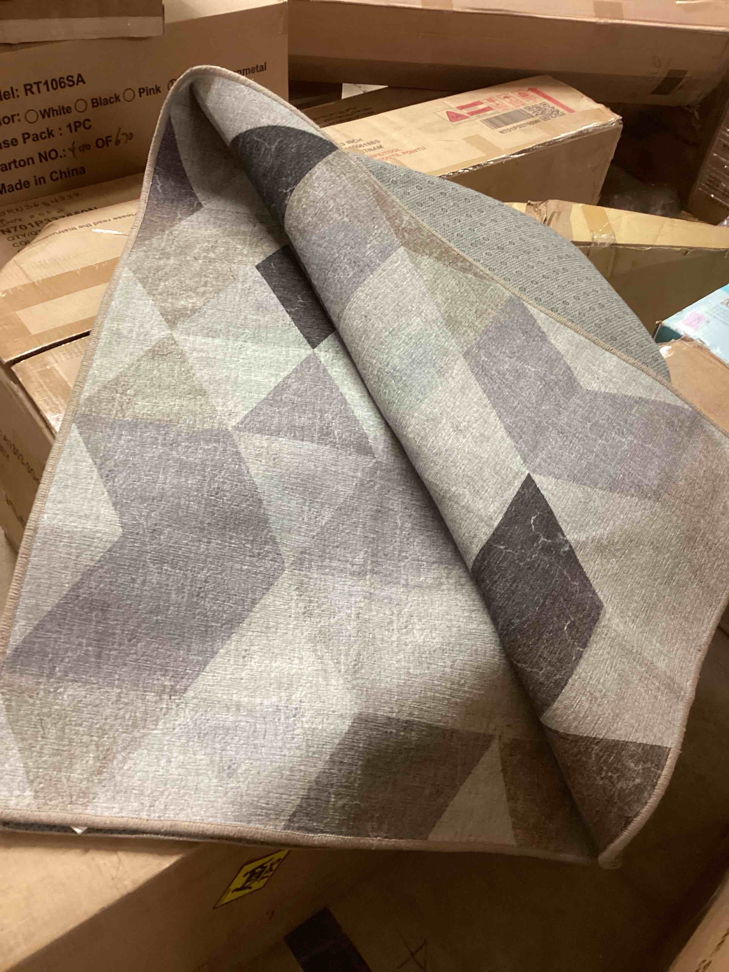 Condition photo showing As Is for My Magic Carpet Lattice Geometric Neutral Washable 5’x7’ Area Rug