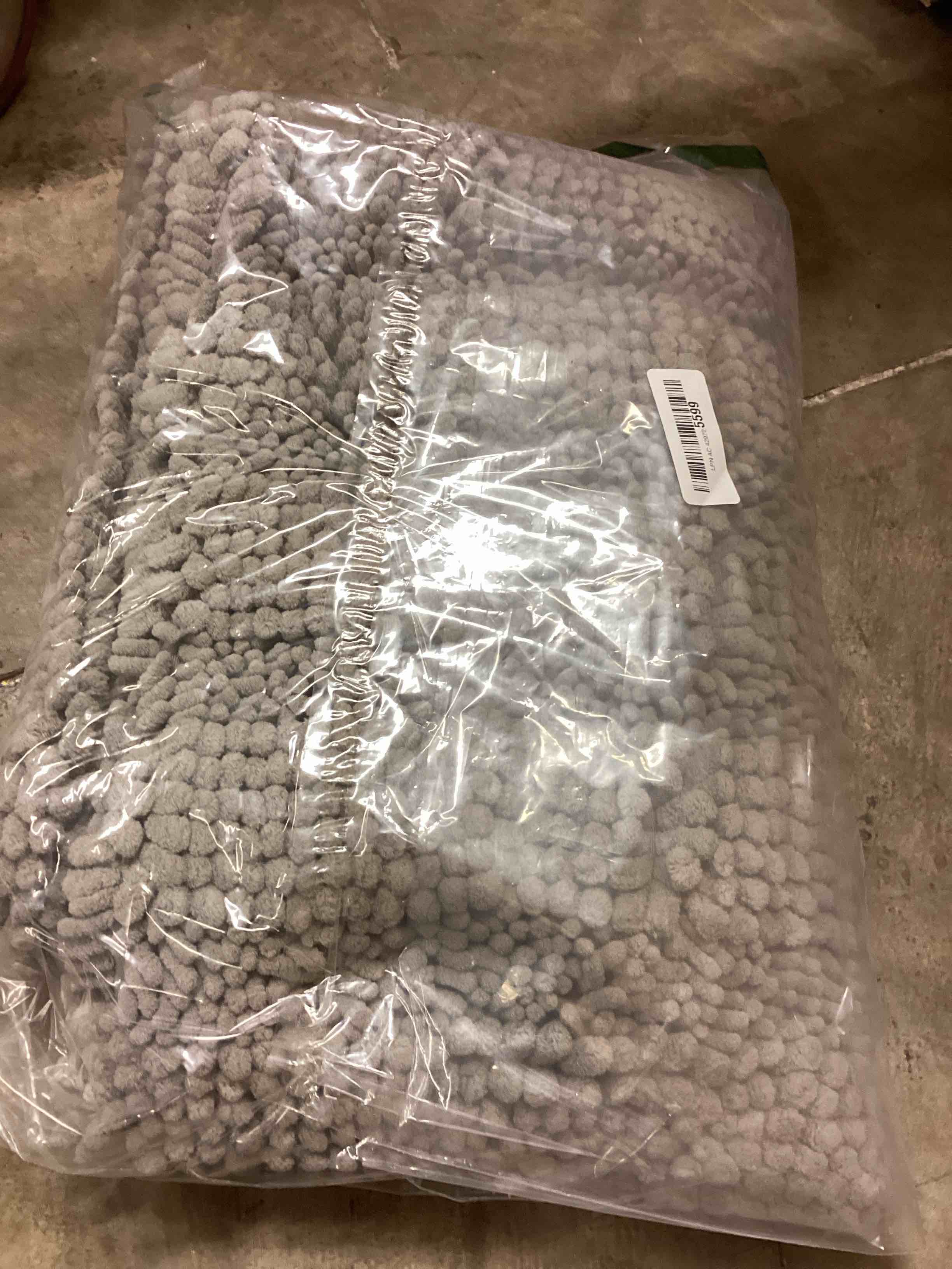 Condition photo showing As Is for Non Slip Thick Shaggy Chenille Bathroom Rug Mat Set Extra Soft and Absorbent Striped Floor Rugs, 2 Piece, Machine-Washable 20" x 32" Plus 17" x 24" Dove
