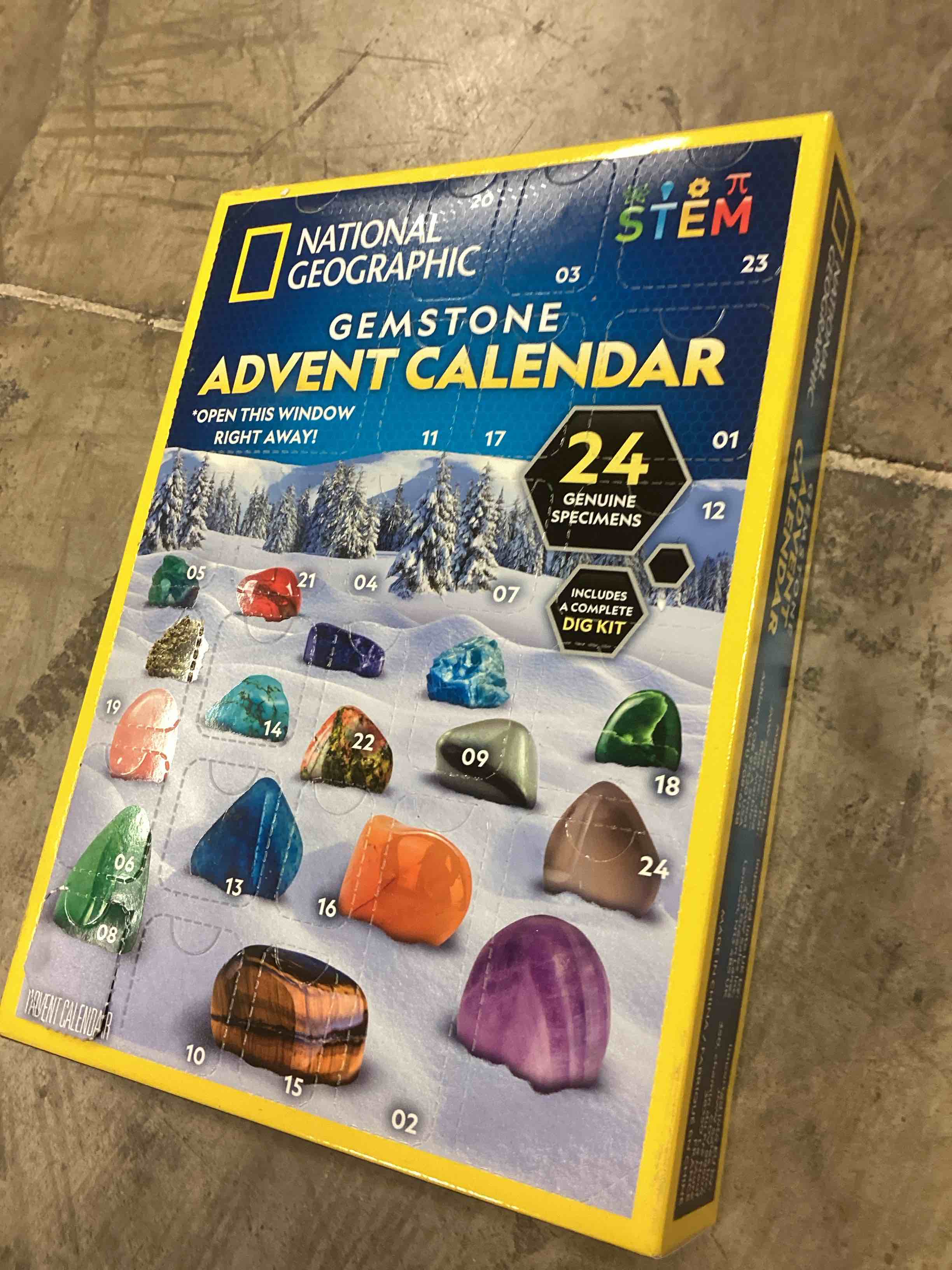 Condition photo showing New/Like New for NATIONAL GEOGRAPHIC Gemstone Advent Calendar - 2025 Christmas Countdown Calendar for Kids with 24 Gems to Open Each Day, Complete Rock Collection with Mini Gemstone Dig Kit Gemstone Collection