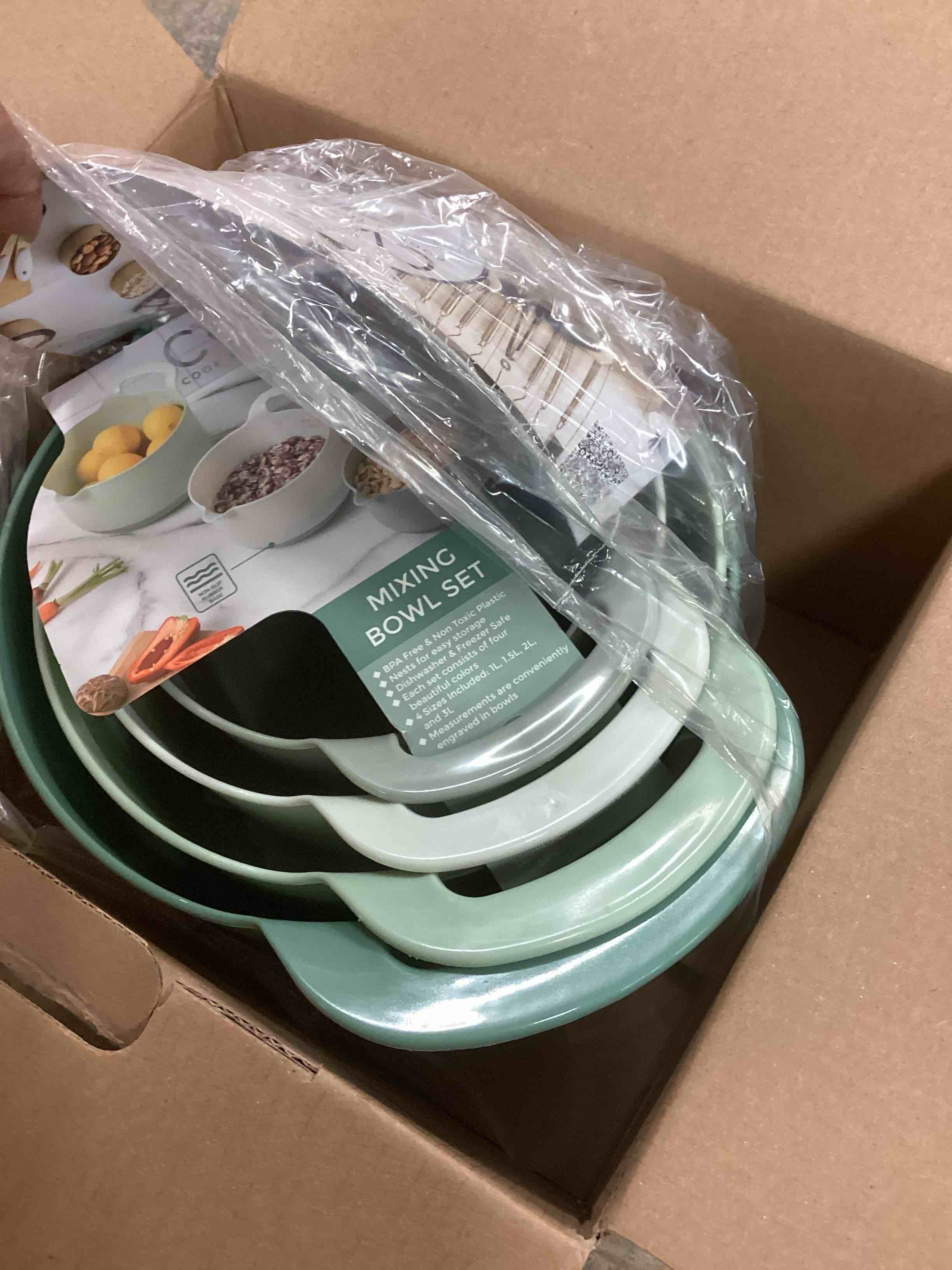 Condition photo showing Good Condition for COOK WITH COLOR Nesting Plastic Mixing Bowl Set with Pour Spouts and Handles, Sage, 4 Piece Non-Slip Sage 4 Piece Non-Slip