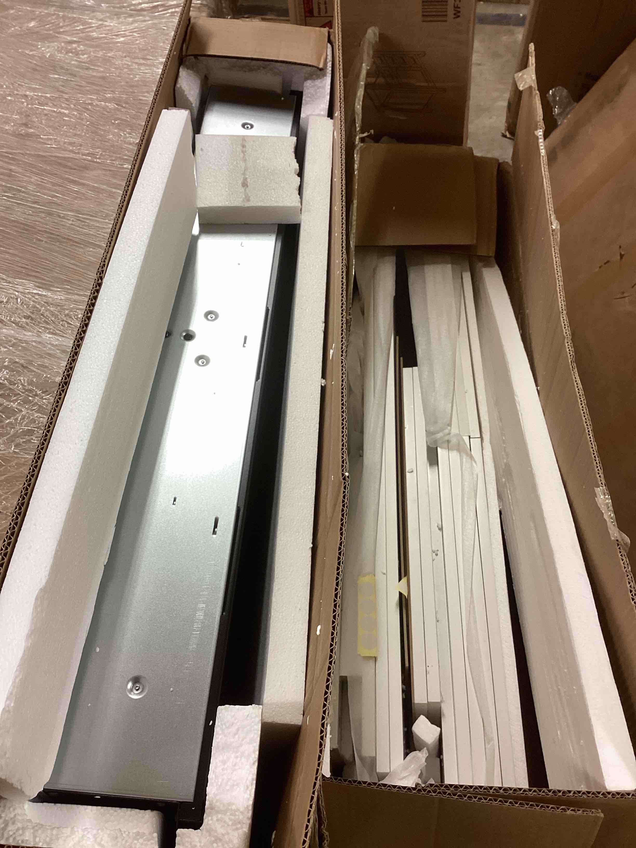 Condition photo showing As Is for (pick up 2 boxes) Floating 80" TV Stand White with 36" Electric Fireplace