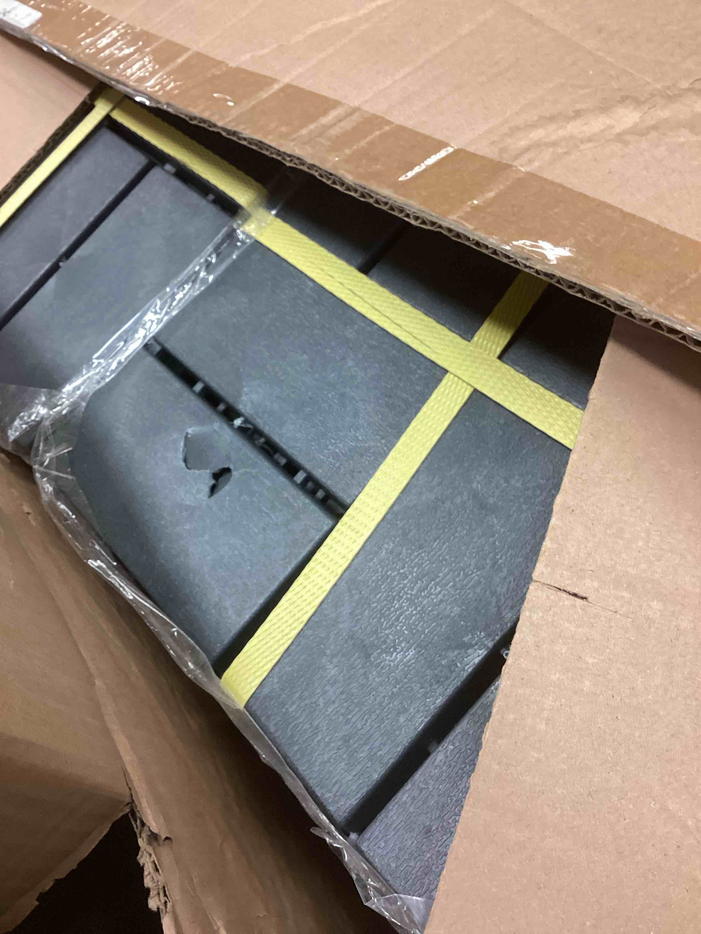 Condition photo showing Good Condition for (only 1 tile is damaged) Biyuhiu  Interlocking Deck Tiles, 44 Packs 11.8"x11.8" Waterproof Patio Floor Decking Tiles for Porch Poolside Balcony Backyard, All Weather Use, Gray(Overlapping)