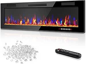  60 Inch Ultra Thin Electric Fireplace-Narrow Bezel Linear Fireplace Heater Recessed Wall Mounted, Remote and Screen Control, 8H Sleep Timer, Low Noise, 750/1500W for Living Room, Bedroom
