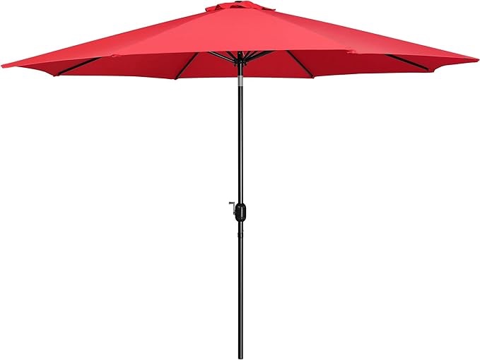 11ft patio umbrella outdoor market table umbrella with push button tilt & crank for garden/lawn/deck/backyard/pool/beach, 8 ribs,red