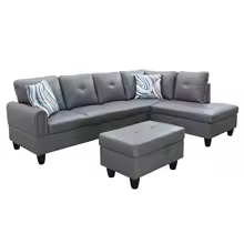 (incomplete only right arm chaise) Dark Grey Faux Leather Sofas 3 Piece Living Room Sofa Set Modern L-Shaped Sectional Couch for Luxury Apartment? Studio Office