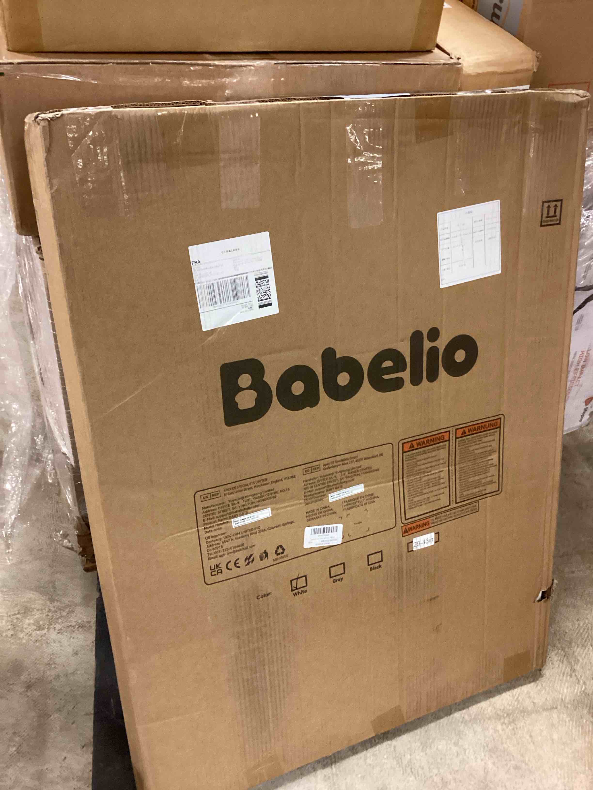 Condition photo showing Good Condition for Babelio 36" Tall Upgraded Baby Gate with Cat Door, 29-43" Auto Close Durable Dog Gate for Stairs, Doorways and House, Easy Walk Thru Safety Gate with Pet Door Includes 4 Wall Cups, White White 29-43" Wide, 36" Tall