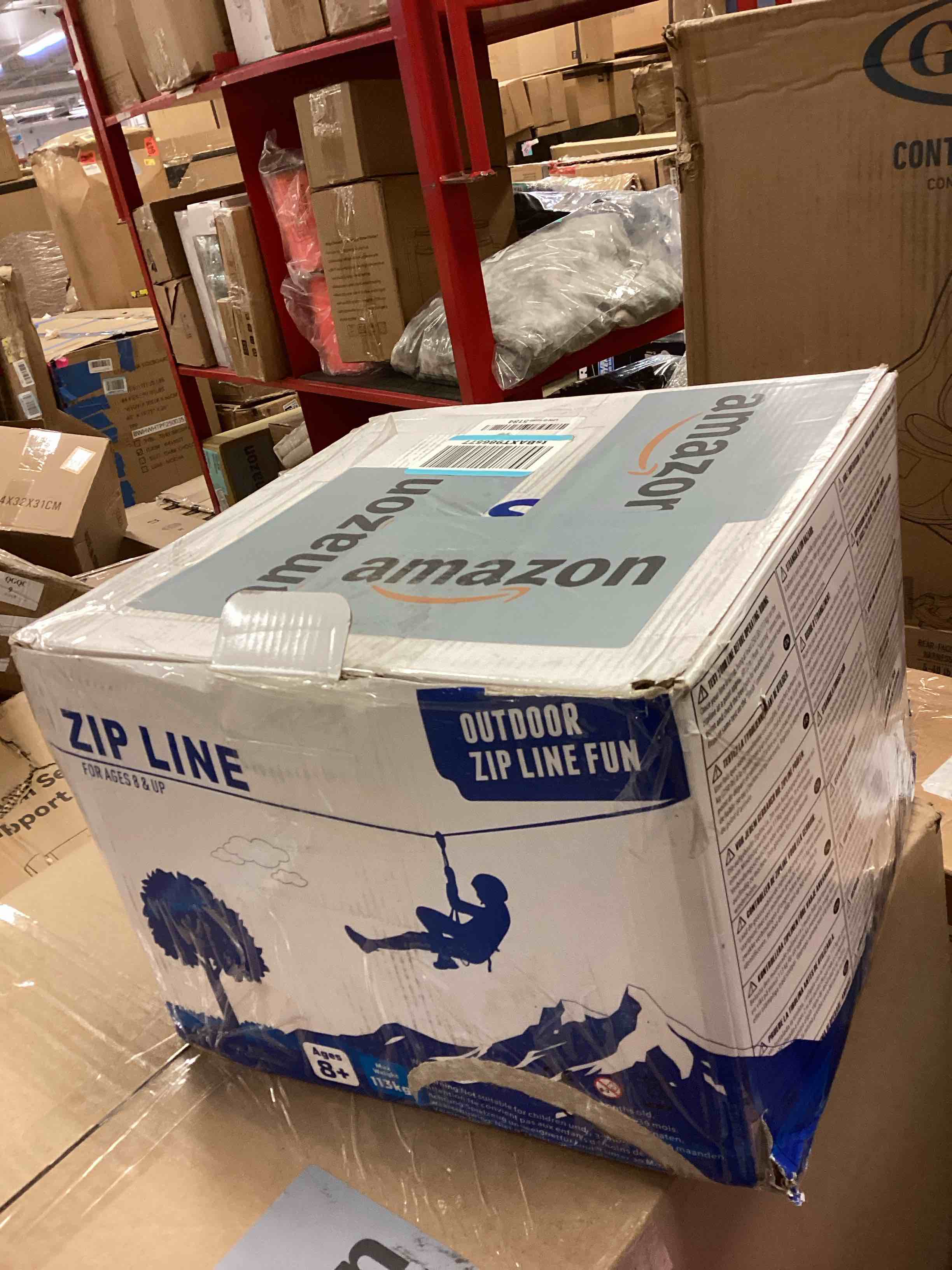 Condition photo showing New/Like New for Zipline for Kids and Adult, Zip line Kits for Backyard with Stainless Steel Spring Brake, Cable Tensioning Kit, Safety Harness, 2 Tree Protectors and Full Set of Zip line Accessories 105 FT New