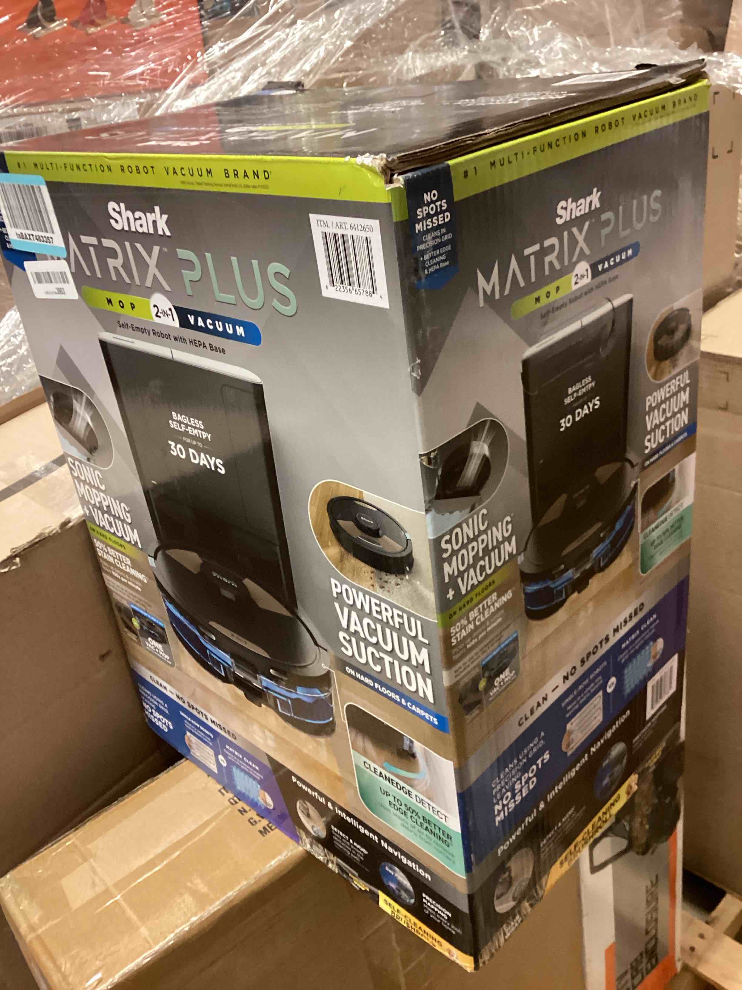 Condition photo showing Good Condition for Shark Matrix Plus Robot Vacuum and Mop with Self-Empty HEPA Base, Sonic Mopping, Matrix Clean, Home Mapping, HEPA Bagless Self Empty Base, CleanEdge, for Pet Hair, UR2650WS Wet and Dry Self-Empty (Black)