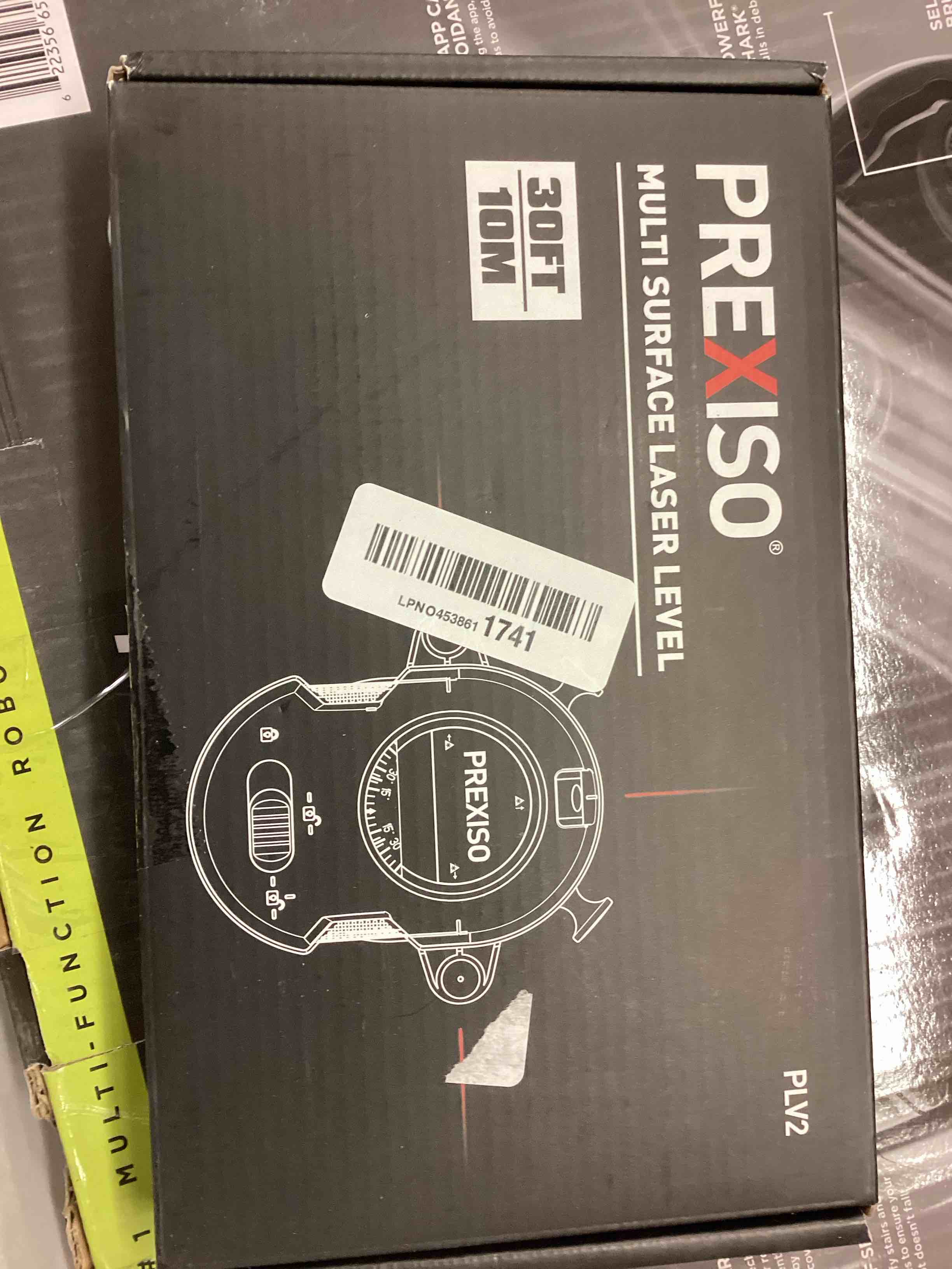 Condition photo showing Good Condition for PREXISO Multi Surface Laser Level LED Light Vial, 30Ft Horizontal & Vertical Line Laser with Wall Mount Base, 2 Pins, 10 Sticker, 2 AA Batteries for Hanging Frames & Picture, Construction Wall Writing