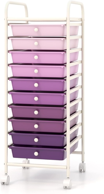 SlickBlue 10-Drawer Rolling Storage Cart with Lockable Casters and Metal Frame