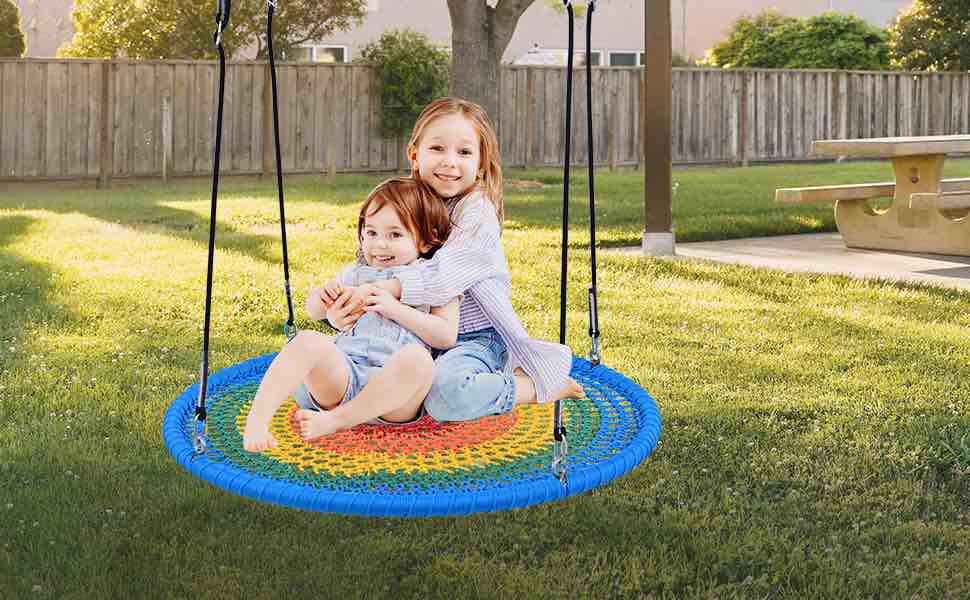 BZ&BX One-Piece Spider Web Saucer Swing for Kids, Net Tree Swing,Platform Round Nylon Rope, Max 700 Lbs Capacity, Extra Safe and Durable for Kids (Multi, 40 inch)