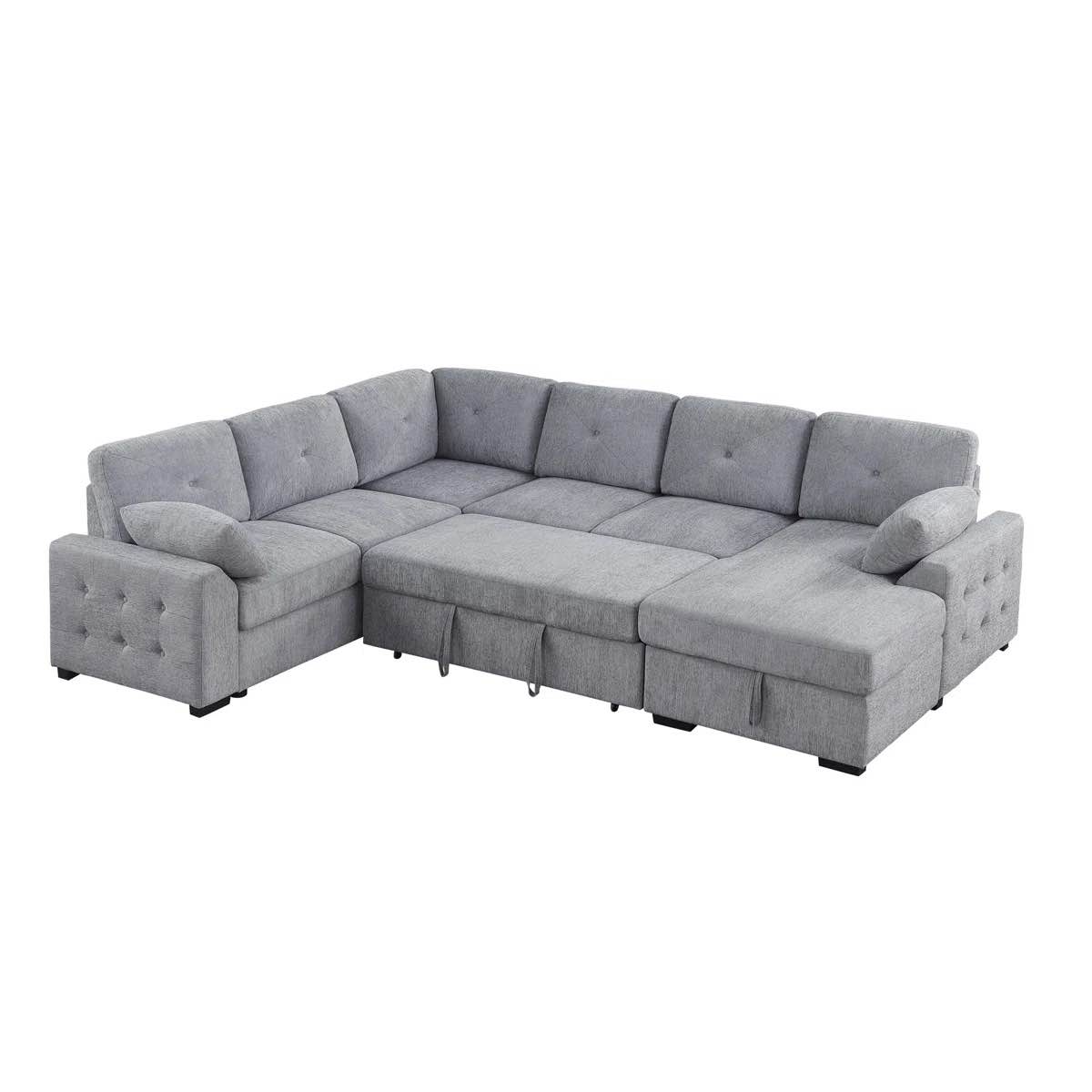 (Incomplete Set, Only Box 4 of 4) Upholstered Corner Sectional With Pull Out Loveseat And Storaged Chaise Body Fabric: Light Gray Chenille