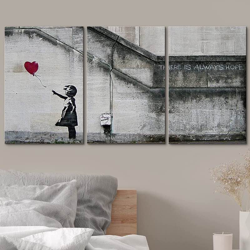 Pop Urban Street " Girl And Red Heart Balloon " 3 - Pieces Size: 36" H x 72" W x 1.5" D