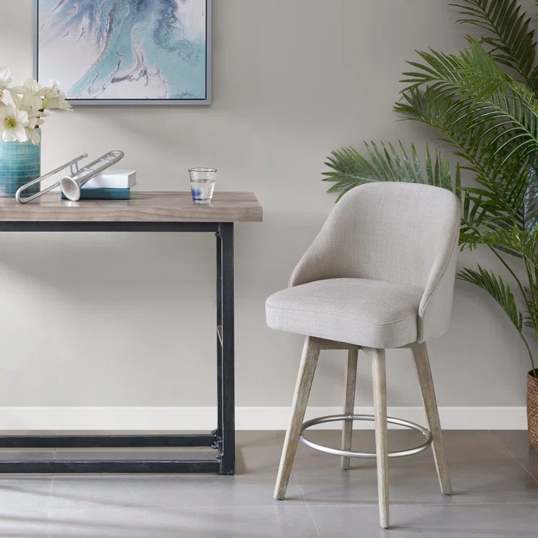 Gray Pearce Upholstered 360° Swivel Counter / Bar Stool