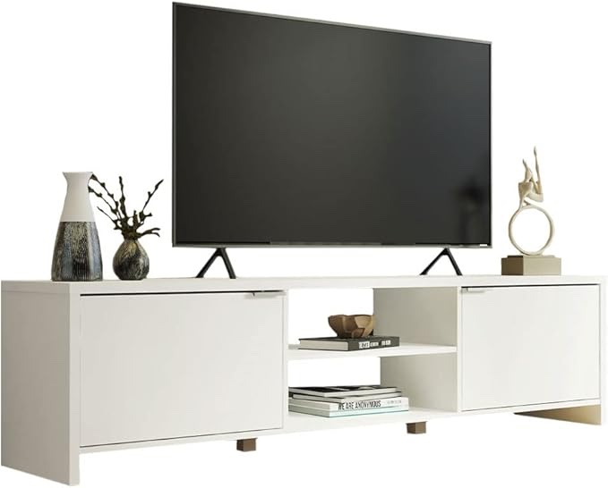 Madesa TV Stand Large Media Console with Cable Management for 65, 75 Inch Media Storage Gaming Living Room Entertainment Center Modern Wooden Television Cabinet - White