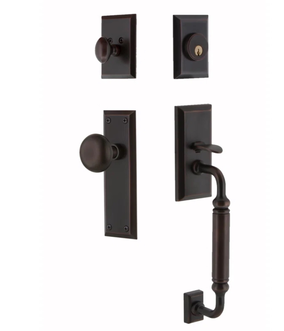 Nostalgic Warehouse New York Plate C Grip Handleset with Single Cylinder Deadbolt and New York Knob (1 Piece)