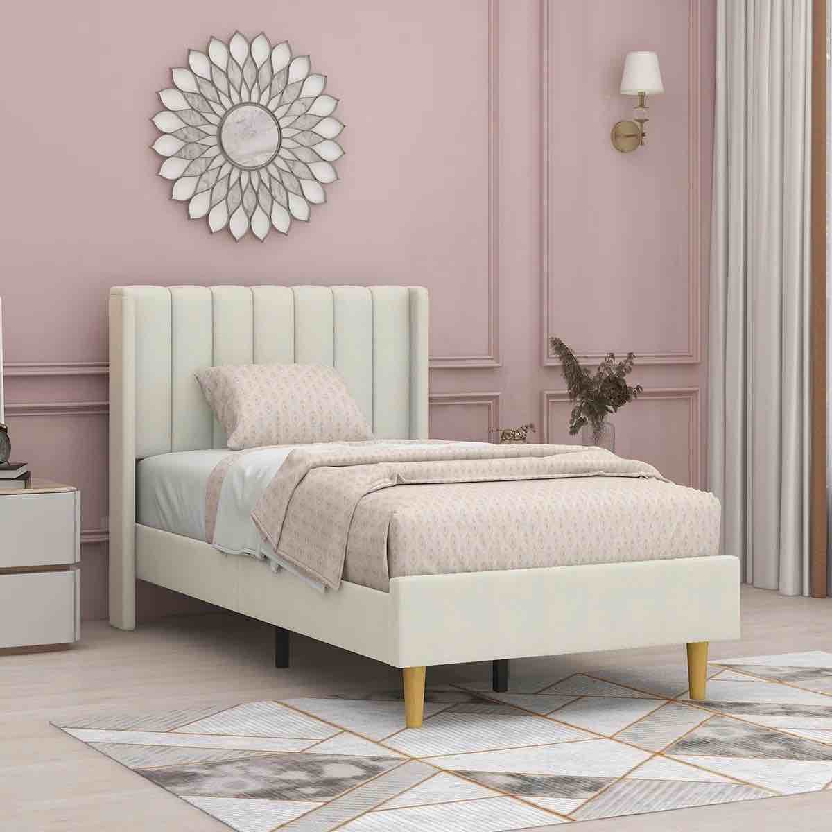 Eriksay Low Profile Upholstered Platform Bed with Wingback Headboard (Twin Size)