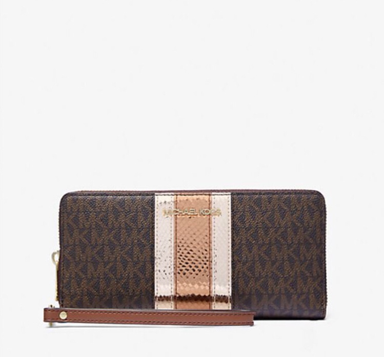 Michael Kors Jet Set Travel Large Signature Continental Wallet (Brown Striped)