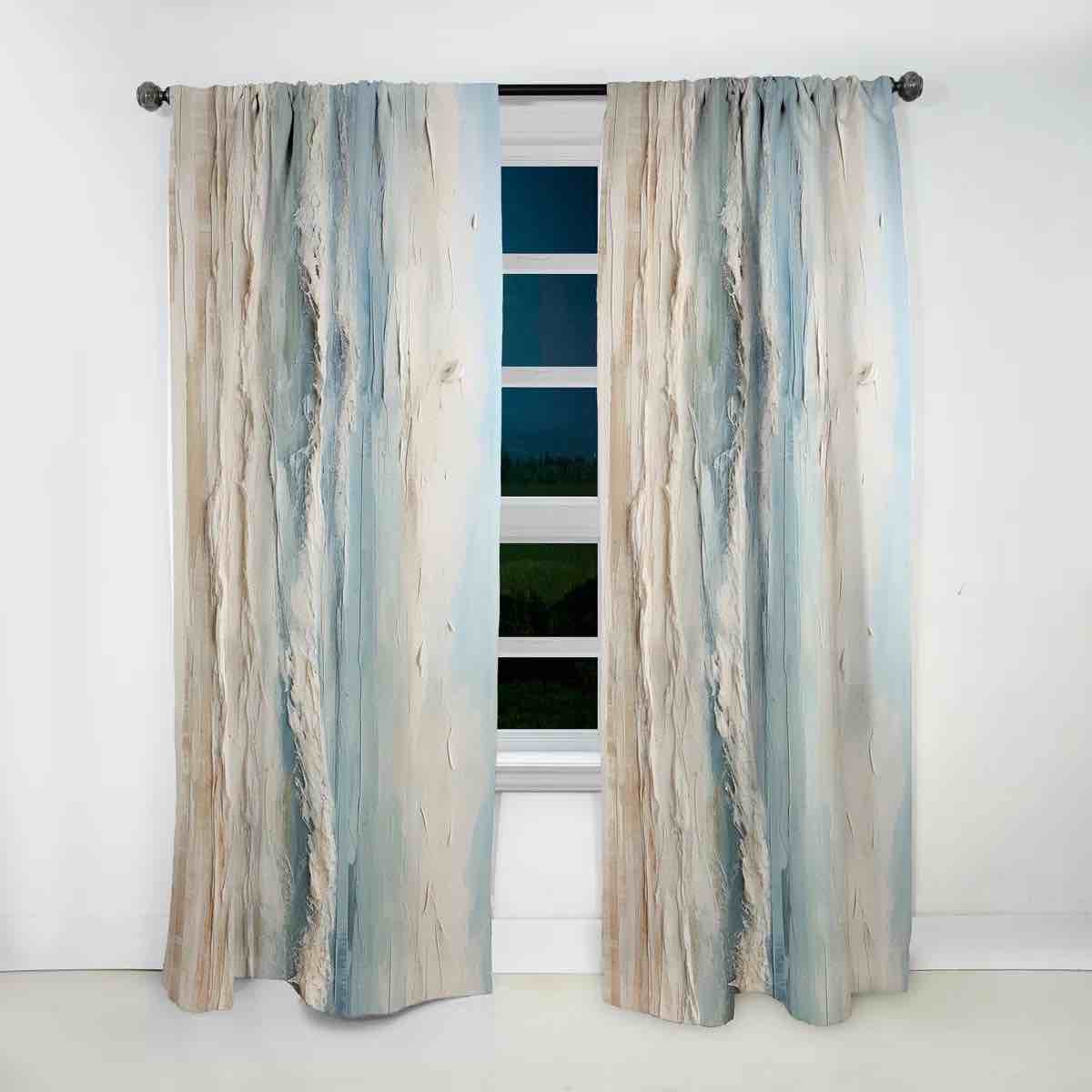 Beige And Blue Coastal Beach Paint - Coastal Beach Curtain - Velvet Room Darkening - 1 panel