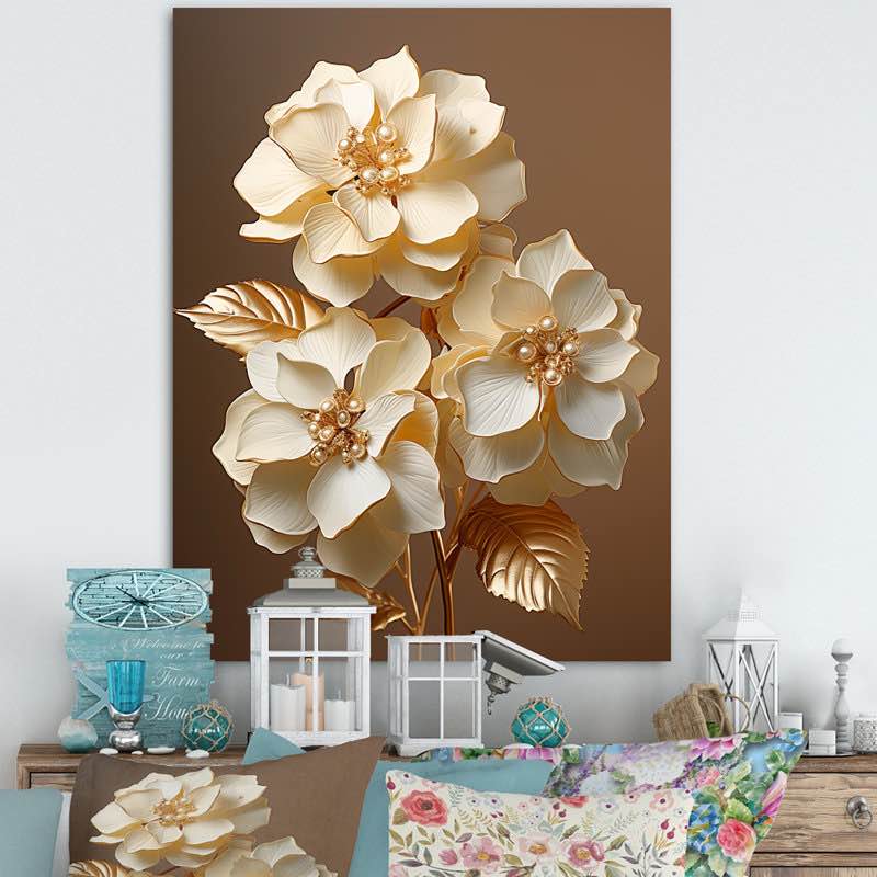Baroque Hydrangea White And Gold IV "16x 32