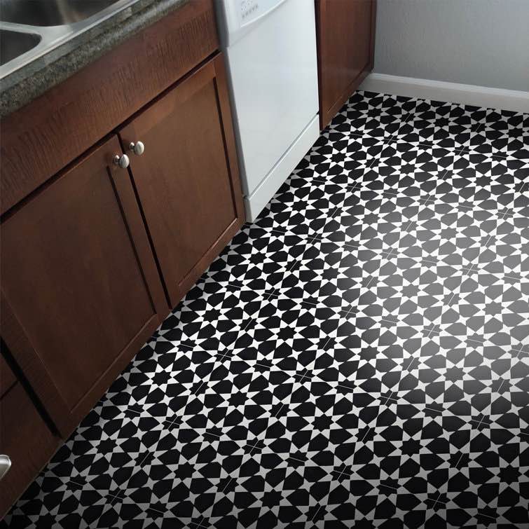 Black/White Medina 8" x 8" Cement Patterned Wall & Floor Tile