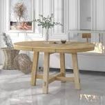 Harper & Bright Designs Farmhouse Round Extendable Dining Table with 16" Leaf Wood Kitchen Table (Natural Wood Wash)