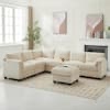 (incomplete Pickup 2 boxes only 2 Middle seat and Armrest) 115 in. Corduroy Modular L-Shaped Beige 7-Seat Sectional Sofa for Living Room and Spacious Space
