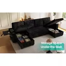 (incomplete only box 3 ) Oversized U-Shaped Plush Corduroy Sleeper Sofa with Pull-Out Bed, Comfy Sectional Couch for Living Room, Double Storage