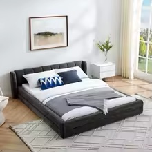 (incomplete only 1 box) Queen Size Upholstered Bed Frame, Thick Chenille Fabric Platform Bed with Headboard, Solid Structure, Dark Grey, 87x67x23.