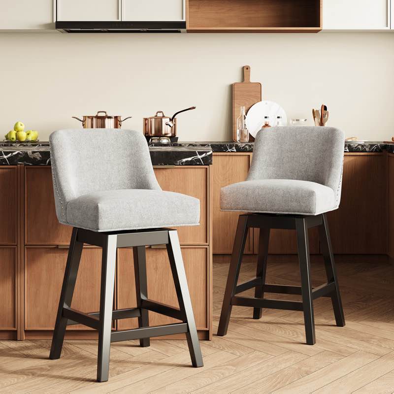 360°Bar Counter Stool with Solid Wood Frame  Set of 2 