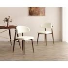 White Fabric Dining Chair With Wood Grain Metal Legs Set Of 2