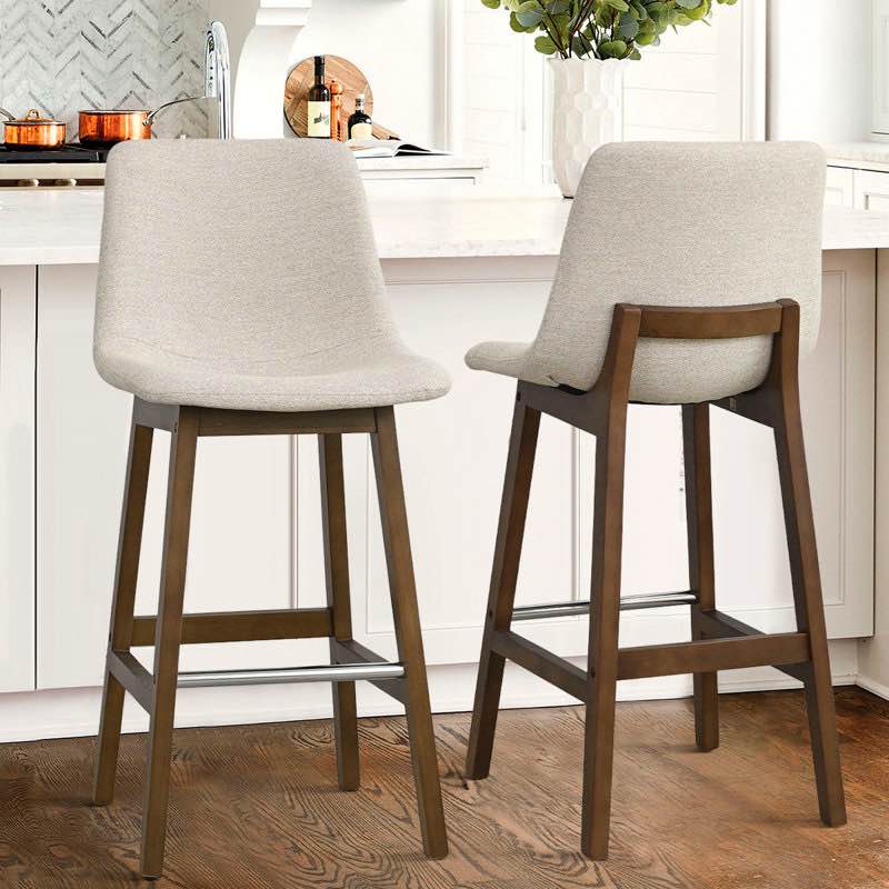 28" upholstered low back solid wood kitchen dining bar stool (set of 2)